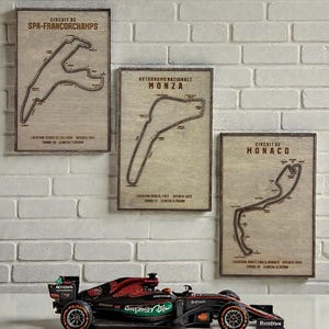 Mapa de circuitos de carreras de madera cortado con láser, Mónaco, Silverstone, Monza, Spa, Suzuka, arte mural de pistas, decoración de deportes de motor