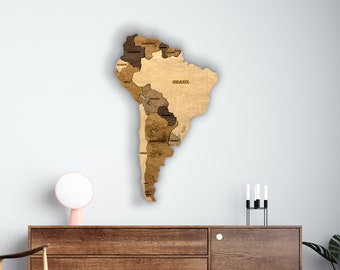 Wooden South America Map Wall Art: Travel Home Decor