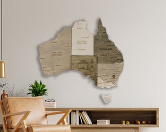 Wooden Australia Map Wall Art With Pins Sydney Travel Souvenir 3D Home ...