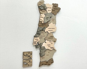 Wooden Portugal Map Wall Art: Push Pin Travel Decor