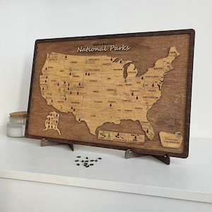 Mappa di viaggio in legno del parco nazionale degli Stati Uniti, mappa del parco nazionale, marcatore del parco nazionale, regalo di laurea, regalo di famiglia per il padre, regalo personalizzato per lui