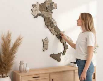 Wooden Italy Map Wall Art: Italian Region Names, Travel Decor