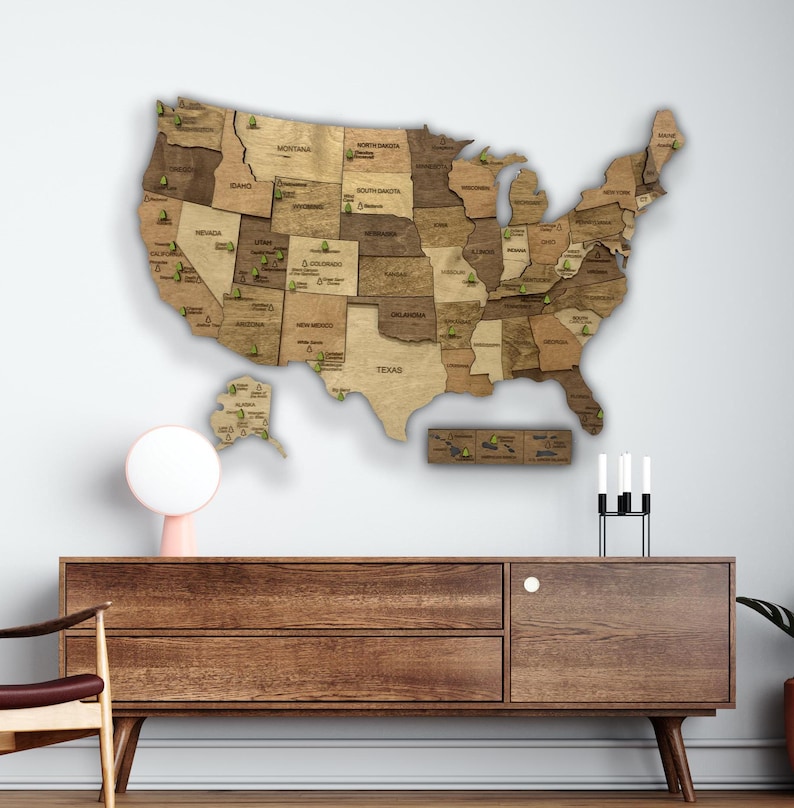 Wooden US National Park Travel Map, Wall Art Tracker image 9