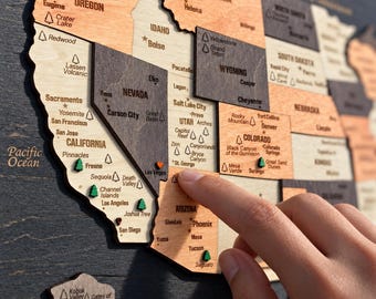 Wooden US National Park Map Tracker - 3D Wood USA Travel Map Checklist - All 63 National Park Pin Map - Adventure Bucket List Christmas Gift