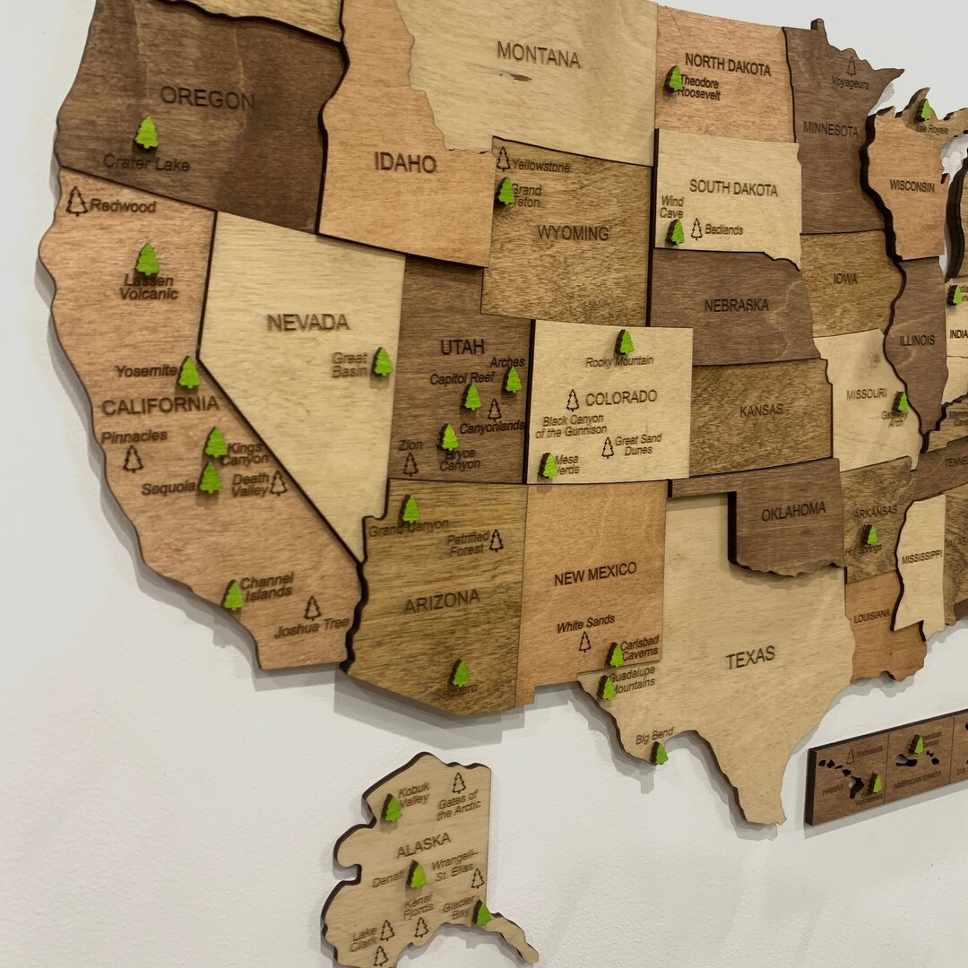 Custom USA National Parks Map Wooden US Map Wall Art Travel Map Push