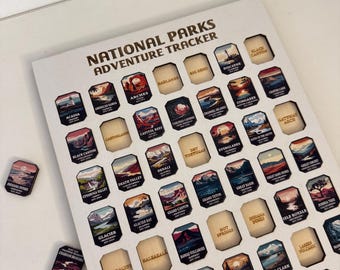 Visit All 63 US National Parks Checklist, Adventure Awaits, National Parks Visited Tracker, Wooden USA Travel Board, Push Pin Board