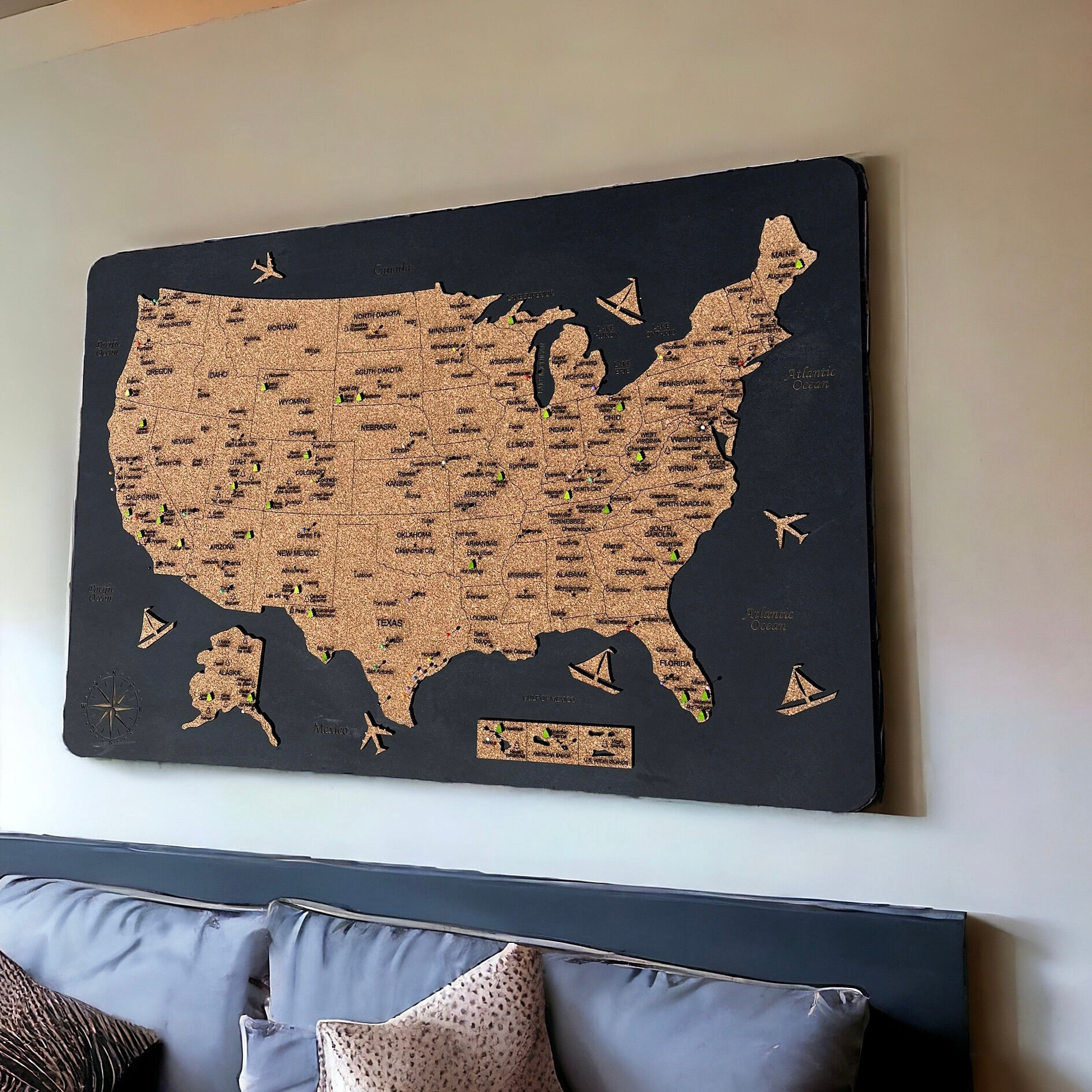 US Travel Map National Parks Map Push Pin Map United States Map Wooden ...