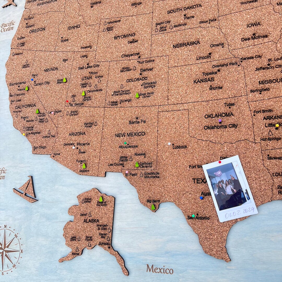 Wooden US Travel Map, Push Pin US Map, Wood Map of United States ...
