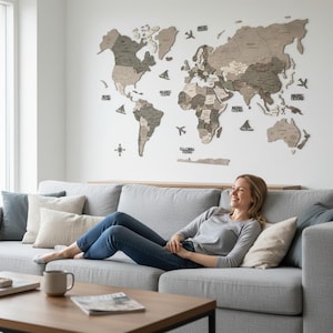 Wooden World Map Wall Art: Push Pin Travel Map, Home Decor