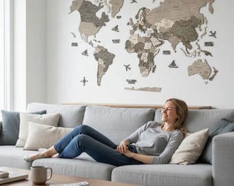 Wooden World Map Wall Art: Push Pin Travel Map, Home Decor