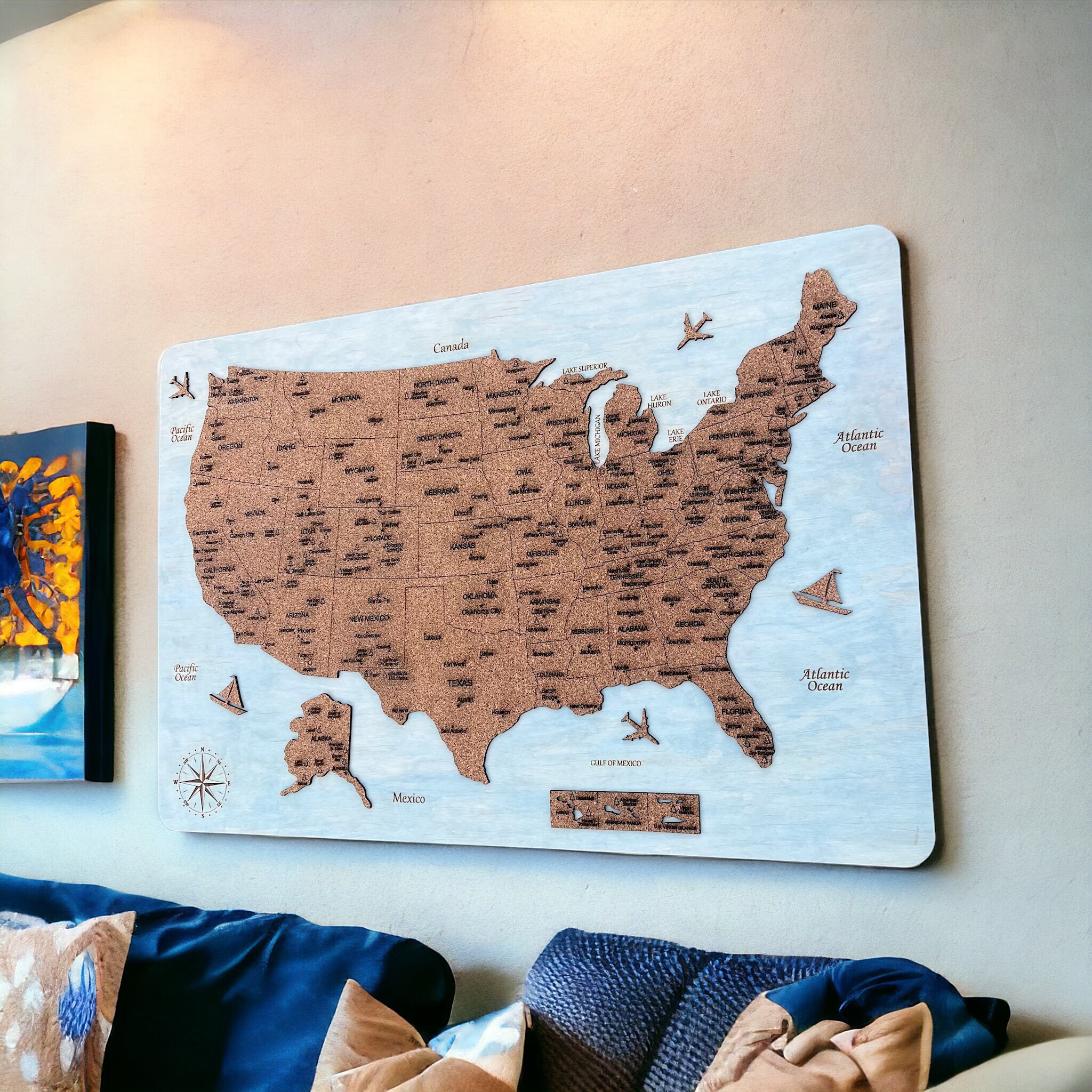US Map National Park Map Wooden US Map Wall Art Push Pin Map Wood