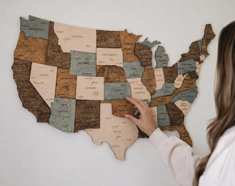 Wooden US Map United States Map Wood Wall Art US Travel Map Push Pin Map Wall Decor Home Decor Husband Gift Birthday Gift Anniversary Gift