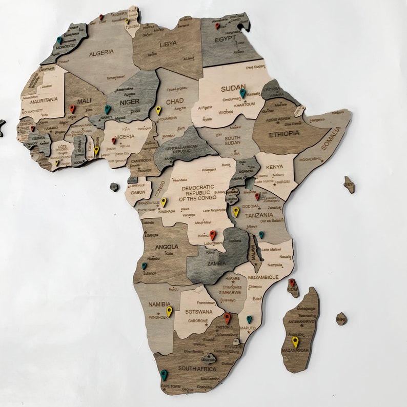 Wooden Africa Map Wall Art Wood South Africa Map Travel Map Push Pin