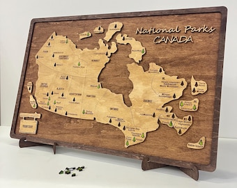 Wooden Canada National Parks Travel Map: Personalized Push Pin Board