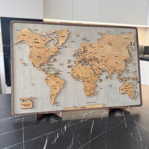 Wooden World Map, Anniversary Gift for Couples, Wood Map of the World Travel Wall Décor, Personalized Gift, Office World Map, Push Pin Map