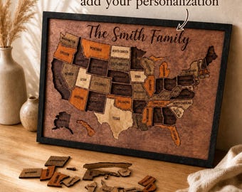 USA Travel Map Puzzle, Wooden Puzzle, Perfect For Couples, Families Gift, Laser Cut USA Map, Retirement Gift, Jigsaw Puzzle, 3D Puzzle