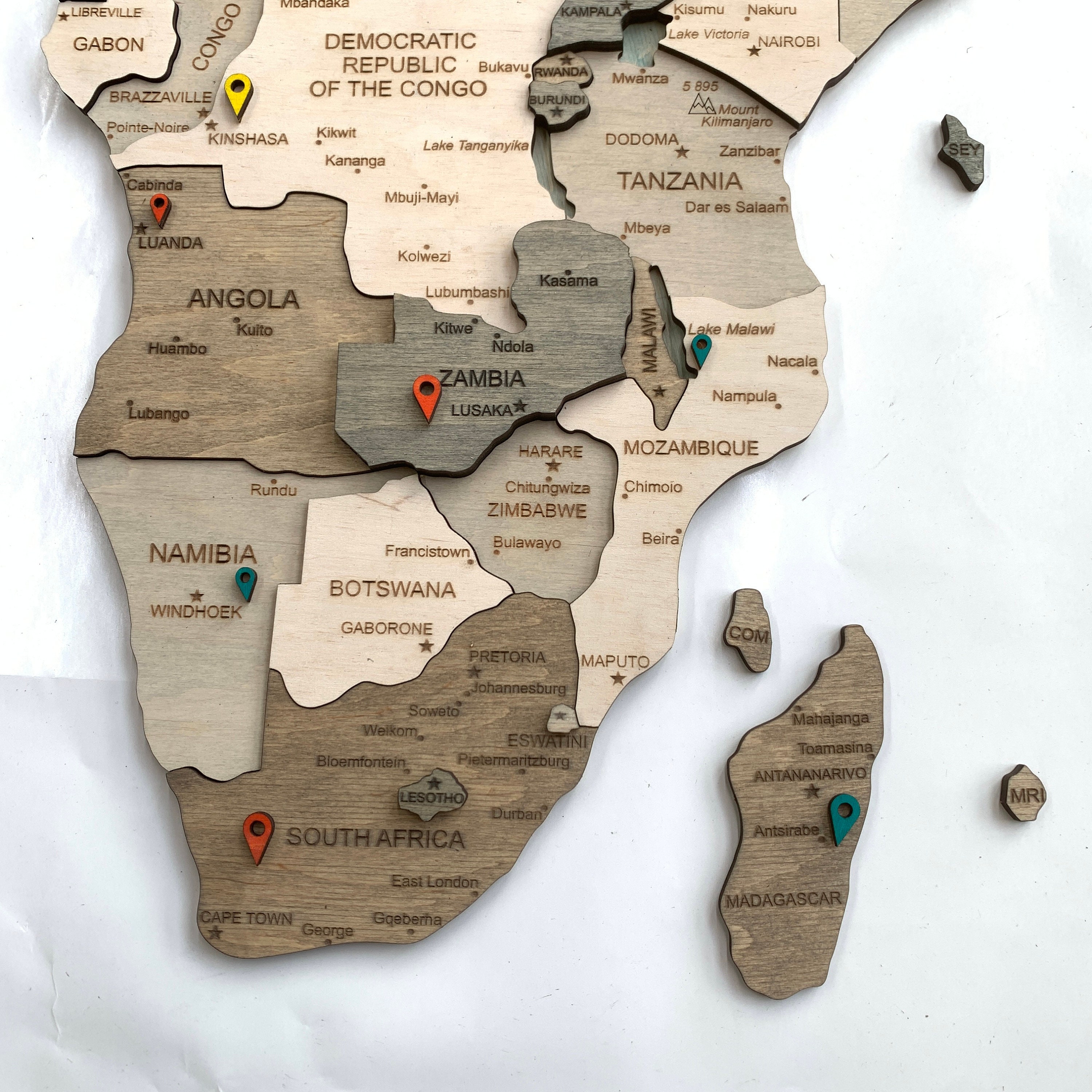 Wooden Africa Map Wall Art Wood South Africa Map Travel Map Etsy