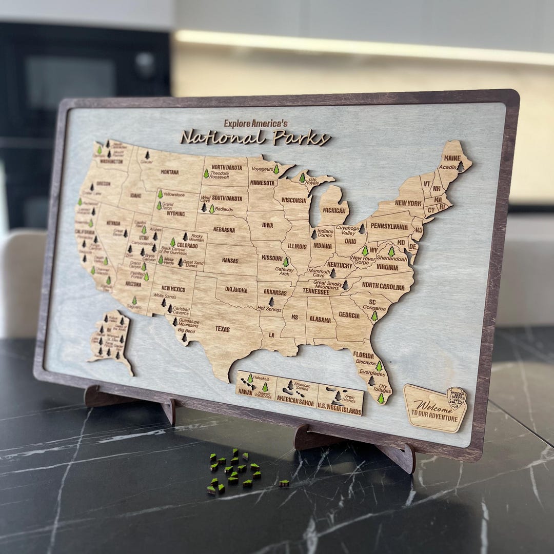 US National Park Travel Map Wood US Map Camper RV Gift for Hiker
