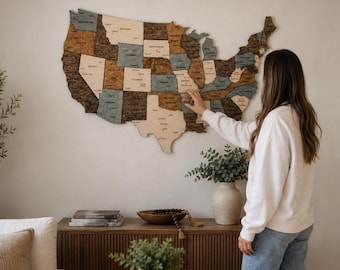 Wood United States Map, Push Pin USA Map, Christmas Gift For Him