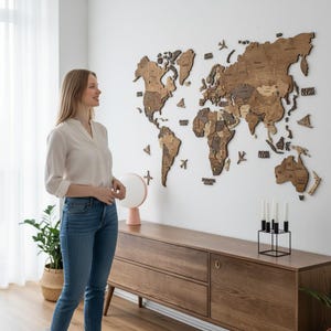 Wooden World Map Wall Art Push Pin World Map Travel Map Housewarming Gift Wall Decor Anniversary Gift For Husband Birthday Gift Home decor