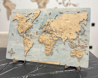 Wooden Push Pin World Map with 150 Pins