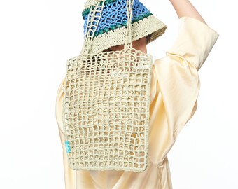 Raffia Tote Bag, Hand Crocheted Raffia Tote, Summer Tote Bag, Multi Color Options