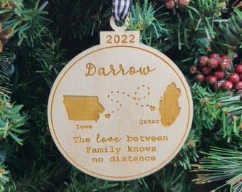 Personalized "Love Knows No Distance" Ornament - Customized Military Family Deployment Ornaments