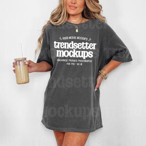 Comfort Colors 1717 Pepper Mockup, Oversized T-Shirt, Real Person Model (Digital Download)