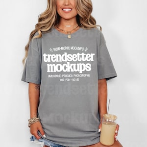 Comfort Colors 1717 Grey T-Shirt Mockup, CC1717 Oversized Tee, Real Person Model