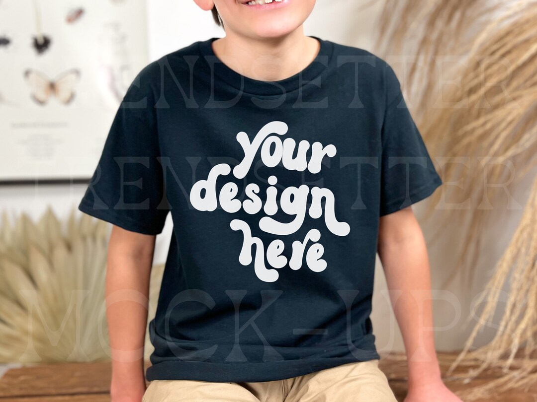 Kids Black Mockup Gildan 5000B , Unisex Trendy Mockup, Youth Black