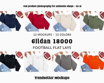 Gildan 18000 Flatlay Mockup Bundle, G18000 Sweatshirt Football Mocks, Keine KI