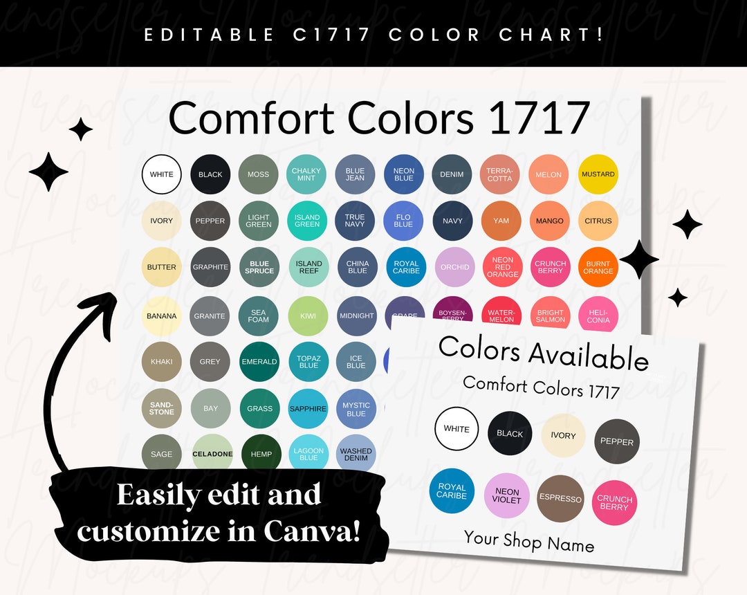 Editable Comfort Colors CC1717 Color Chart, Canva Template Editable ...