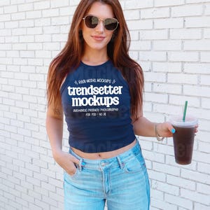 Bella Canvas 1019 Navy Tank Mockup | BC1019 Navy Micro Ribbed Tank Mock-Up | Real Model | Trendy Outdoor Aesthetic Cropped Tank