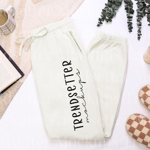 Comfort Colors 1469 Ivory Sweatpants Flatlay Mockup | CC1469 Ivory Fleece Sweatpants Mock-up | Flat Lay Mock | Trendy Cozy Aesthetic Pants