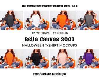 Bella Canvas 3001 Halloween Mockup Bundle, BC3001 T-Shirts, Real Model