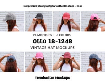 Otto Hat Mockup Bundle, 18-1248 Vintage Cap, Real Model