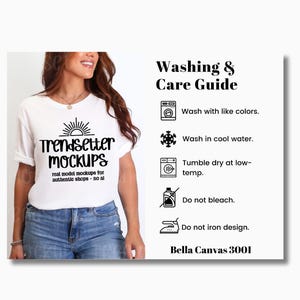 Bella Canvas 3001 Care Instructions, BC3001 Garment Washing Guide, Shirt Care Chart, BC3001 Mockup, POD Seller Tools, Real Person Model image 1