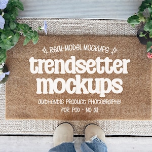 Coir Doormat Mockup, 24x16 Doormat Mock-up, Welcome Mat Product Photo, Spring Summer Natural Rug Mock, Printify POD Seller Tools