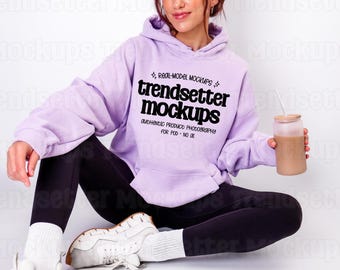 Gildan 18500 Orchid Hoodie Mockup, G18500 Hoodie, Verklig Modell