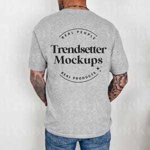 Gildan 5000 Sport Grey Mens Mockup, G500 Grey Mock-up, Oversized Tee Shirt Mockup, Trendy Back of Shirt Mock, Real Human Male Model