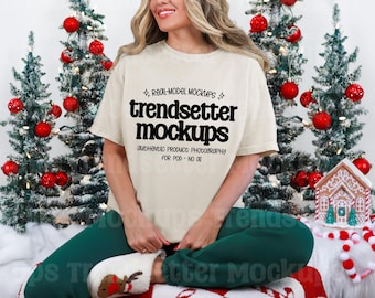 Comfort Colors 1717 Ivory Christmas Mockup, CC1717 T-Shirt, Real Person Model