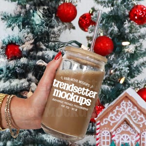 16oz Glass Can Mockup, Christmas Holiday Drinkware