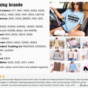 May include: A light blue t-shirt with the text "trendsetter mockups" is worn by a person in a car. The image also shows a variety of clothing items, including t-shirts and dresses, in different colors and styles. The text "clothing brands" is visible.