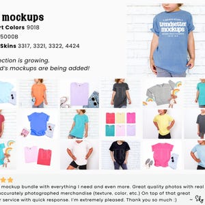 May include: A collection of kids' t-shirt mockups in various colors, including blue, pink, and yellow. The image features a child wearing a blue t-shirt with the text "trendsetter mockups". The mockups are from Comfort Colors, Gildan, and Rabbit Skins.