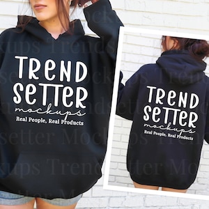 Gildan 18500 Black MockUp, Front and Back Hooded Mock-up, Black Sweatshirt Mockup, Minimalist Aesthetic Model, Real Person Model
