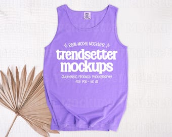 Comfort Colors 9360 Violet Mockup, CC9360 Tank Top, Trendy Summer Flat Lay Mock-up, No AI