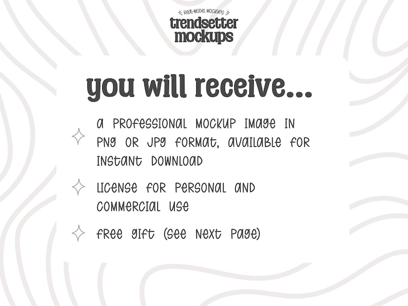 The image is a professional mockup image in a Png or JPG format, available for instant download. It is intended for personal and commercial use, and there is a free gift (see next page) available.