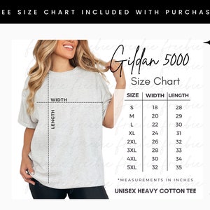 Gildan 5000 Gold Mockup, G5000 Mock-up, Oversized Yellow Tee Shirt Mockup, Trendy Retro Checkered, Simple Neutral Mock, Size Chart image 2