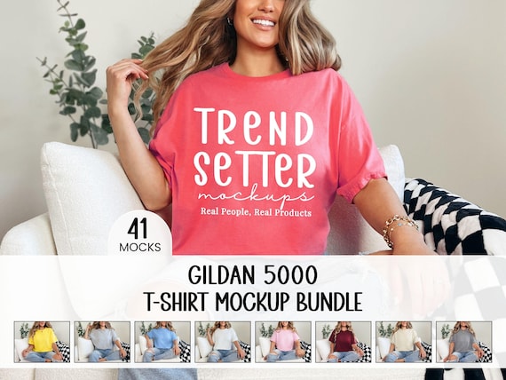 Gildan 5000 Mockup Bundle, G500 New Shop Essentials Collection, Popular High-Quality Tee Shirt Mock-ups, New Shop Bundle, Real Person Model