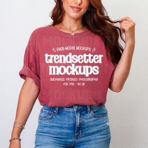 Comfort Colors 1717 Brick T-Shirt Mockup, CC1717 Tee, Minimalist Studio, Real Person Model image 1